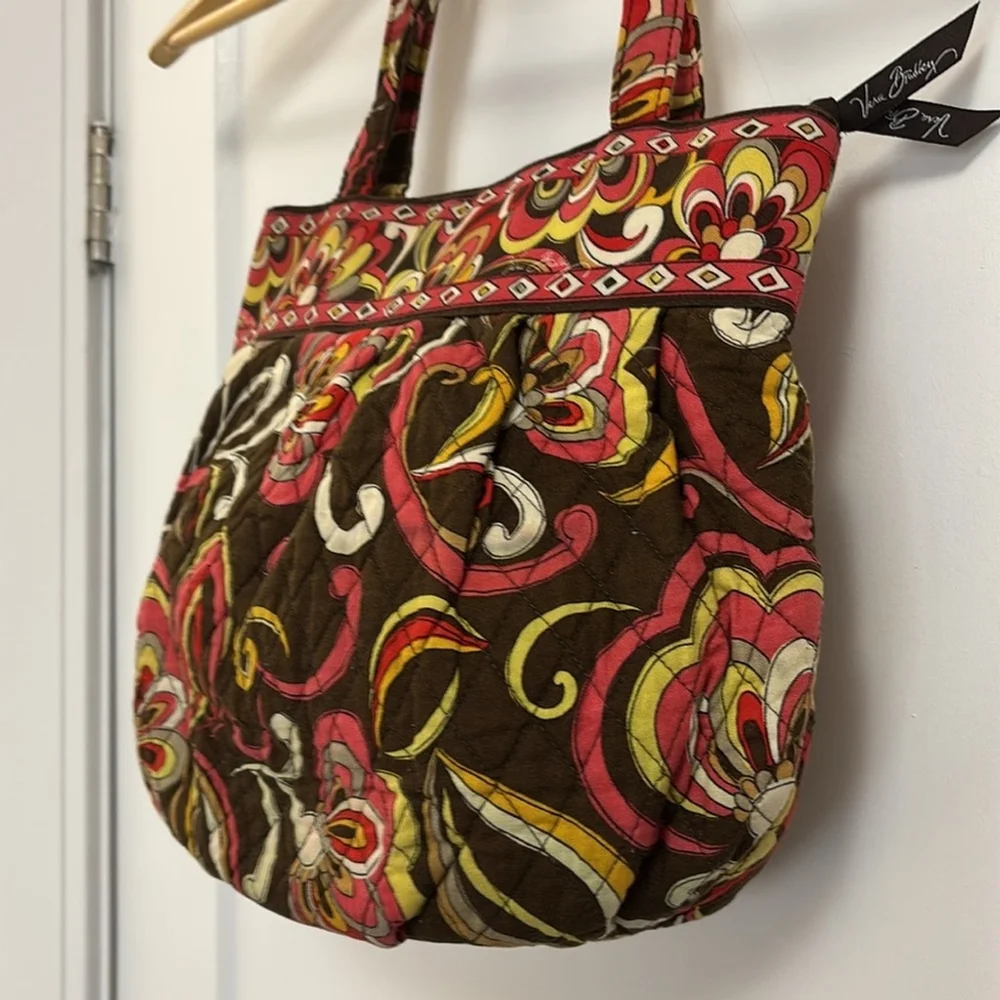 VERA BRADLEY PUCCINI (retired print) tote bag satchel multi pockets brown orange - Picture 6 of 17